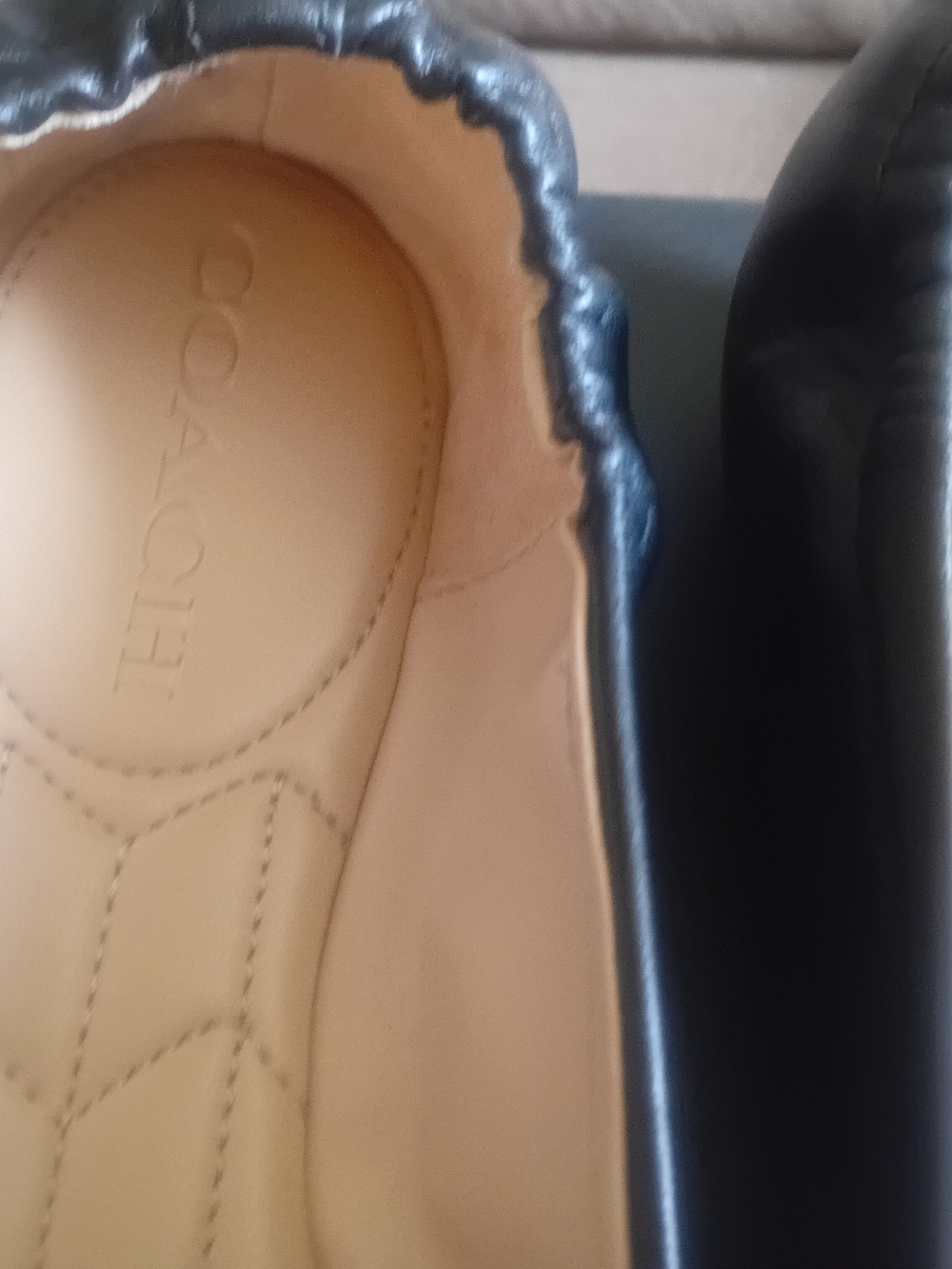 COACH Women's Black Leather Ballet Flats with Gold Hardware - Picture 4 of 6
